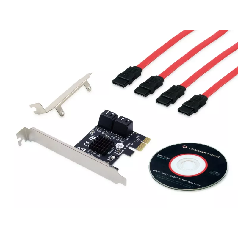 Conceptronic EMRICK 4-poorts SATA PCIe-adapter met SATA-kabels