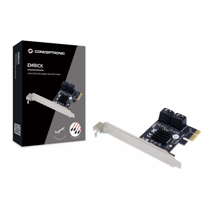 Conceptronic EMRICK 4-poorts SATA PCIe-adapter met SATA-kabels