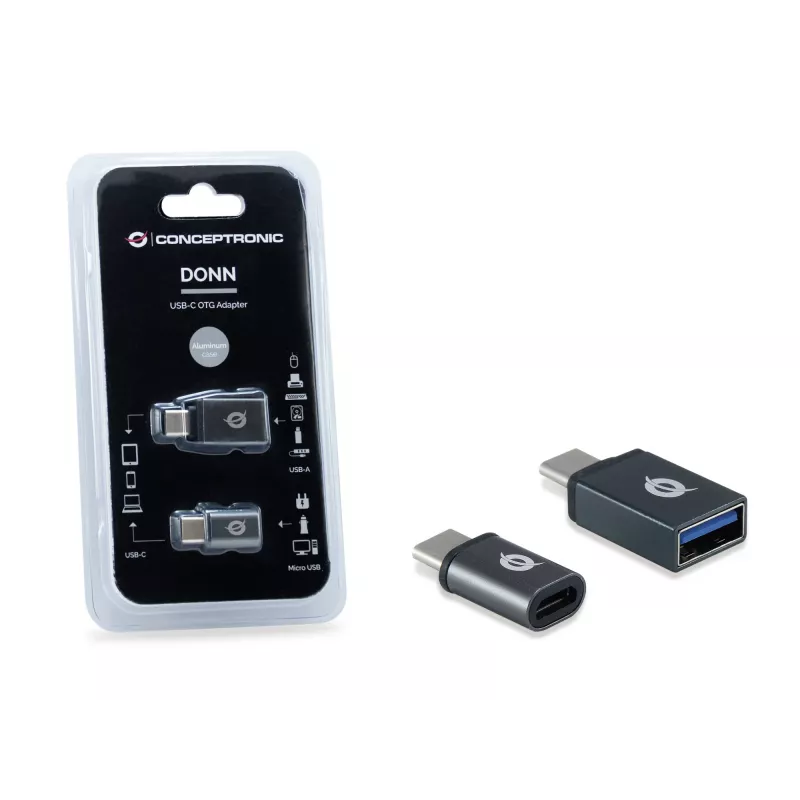 Conceptronic DONN04G USB-C naar USB A/MicroB OTG-adapter 2-pack, 10Gbps (C-A), 480Mbps (C-MicroUSB)
