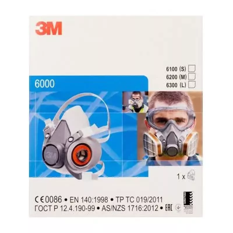 Ademhalingsmasker 3M serie 6000 L, herbruikbaar halfmasker, maat L, grijs