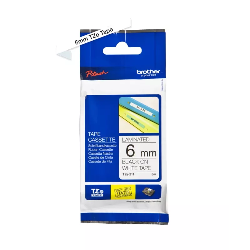 Labeltape Brother TZe-211 zwart op wit