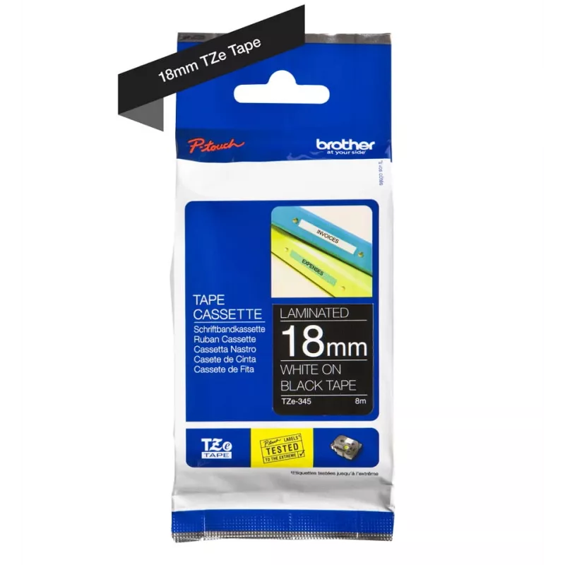 Lamineerband Brother TZe345 18mm wit op zwart