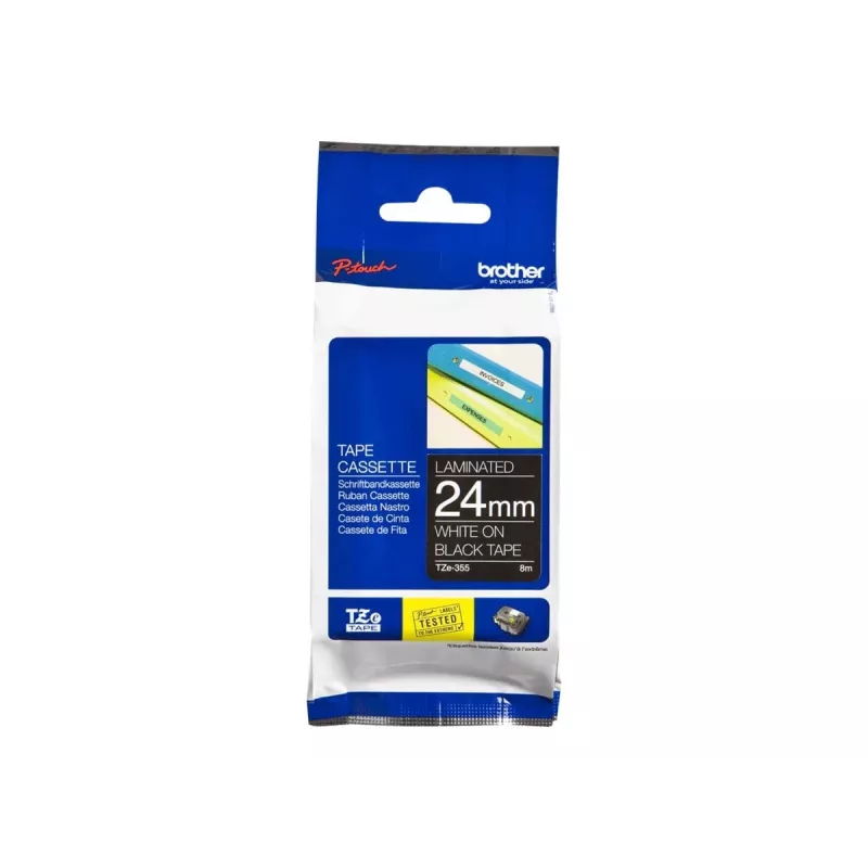 Etikettenband Brother TZe355 24mm wit op zwart