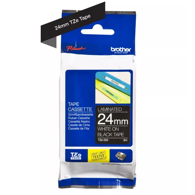 Etikettenband Brother TZe355 24mm wit op zwart