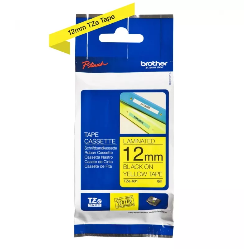 Labelband Brother TZe-631 (TZe) 12 mm x 8 m, zwart op geel