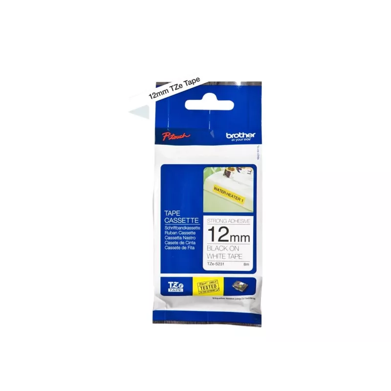 Plakband Brother TZeS231 zwart op wit 1,2 cm 8 m