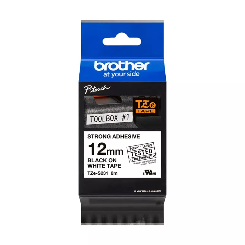 Plakband Brother TZeS231 zwart op wit 1,2 cm 8 m