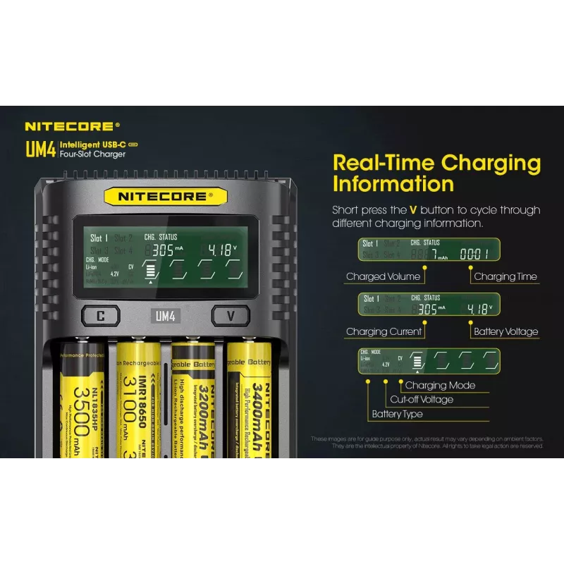 Nitecore UM4 oplader huishoudbatterij DC lithium-ijzerfosfaat lithium-ion nikkel-cadmium