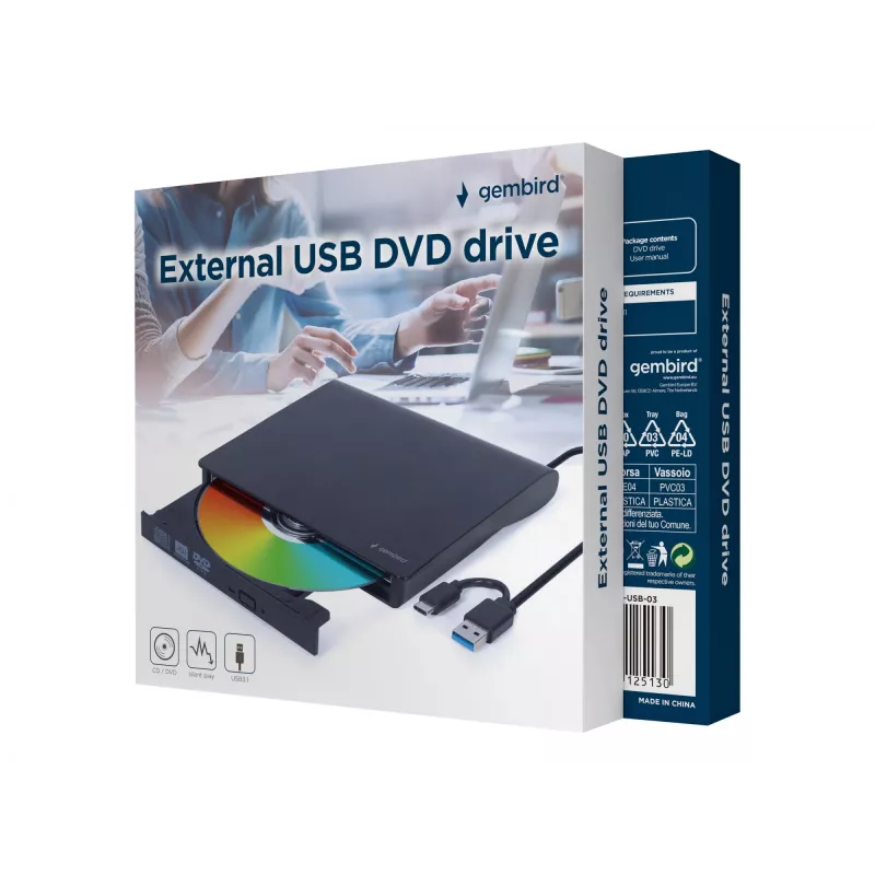 Gembird DVD-USB-03 externe USB-dvd-drive, zwart