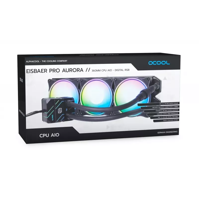 Alphacool Eisbaer Pro Aurora 360 processor all-in-one vloeistofkoeler 12 cm zwart, wit 1 st.