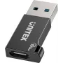 Unitek USB-C naar USB-A adapter A1049ABK01 — zwart, compacte adapter USB-C (bus) naar USB-A (stekker)
