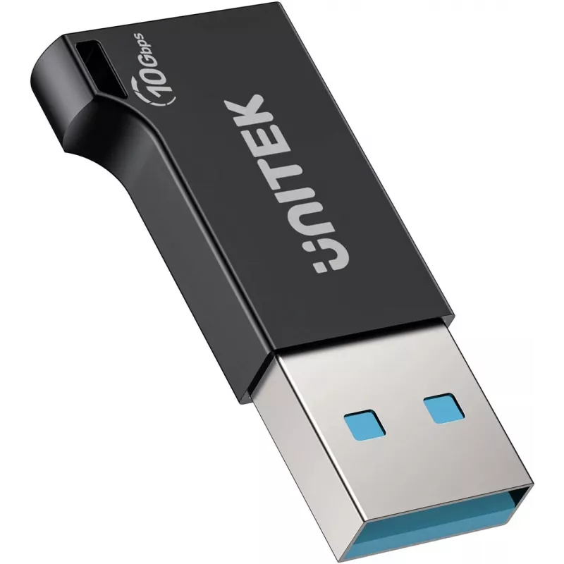 Unitek USB-C naar USB-A adapter A1049ABK01 — zwart, compacte adapter USB-C (bus) naar USB-A (stekker)