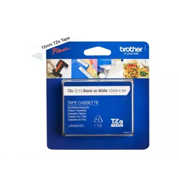 Brother TZe231S - gelamineerde tape - zwart op wit - rol (1,2 cm x 4 m) 1 rol - voor P-Touch PT-1010, 1080, 1090, 1230, 1280, 1290, 2100, 243