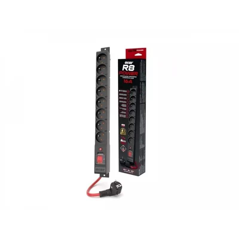 ACAR S8 zwart 8 AC-uitgangen 230 V 10m