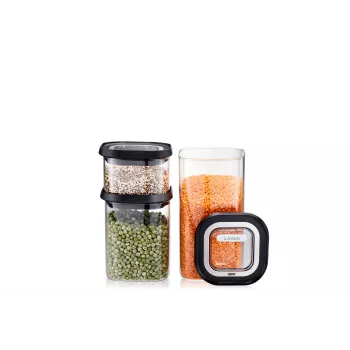 GEFU rechthoekige voorraaddozen-set G-12807 — 1,4 L, 3-delig, zwart & transparant
