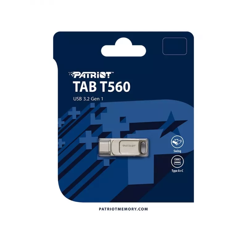 USB-flashdrive PATRIOT PS256GT560DS5D 256 GB USB 3.2 (USB-A/USB-C) draaibaar, zilver, 120 MB/s