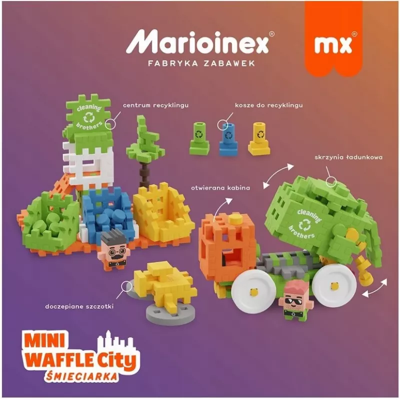 Marioinex Mini Waffle City vuilniswagen bouwblokken, 148 stuks (903131)