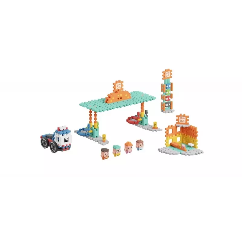 Bouwsteenset Marioinex Mini Waffle Blocks tankstation, 148 delen, meerkleurig, vanaf 6 jaar
