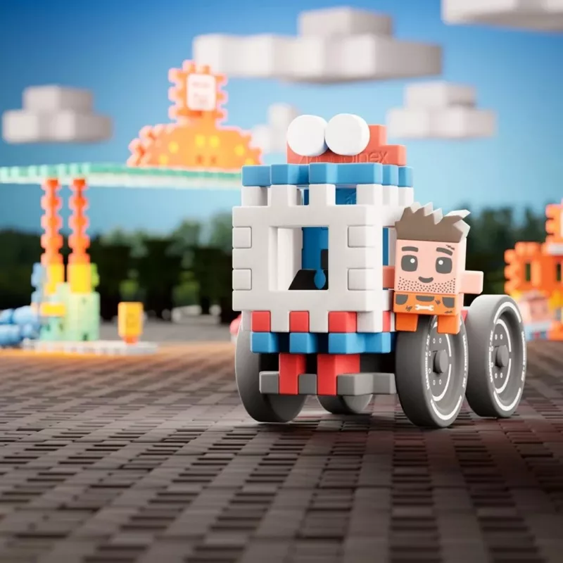 Bouwsteenset Marioinex Mini Waffle Blocks tankstation, 148 delen, meerkleurig, vanaf 6 jaar
