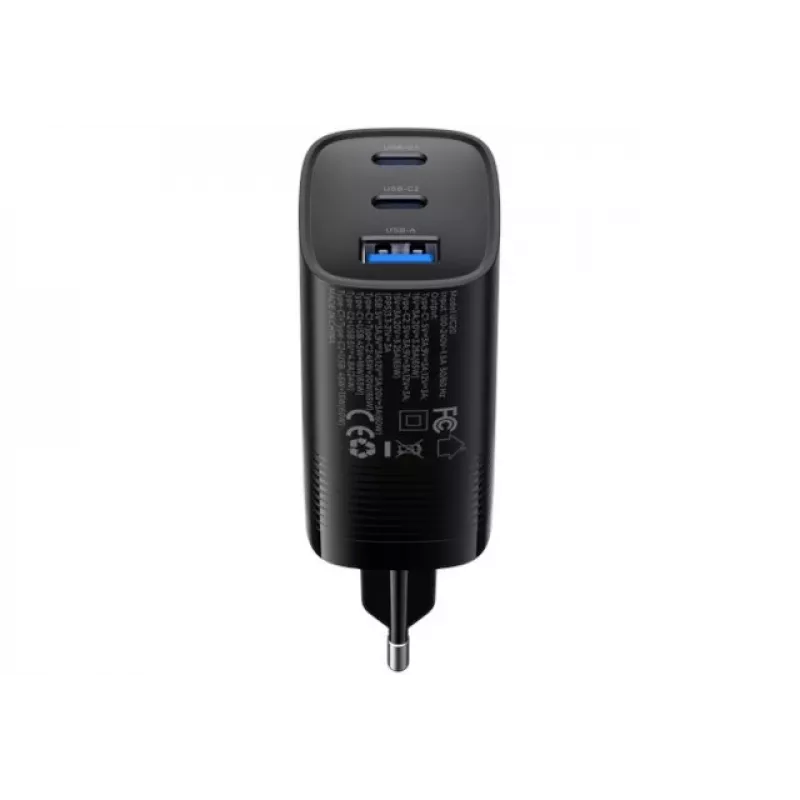 Havit UC20 driepoorts GaN 65W reisoplader zwart