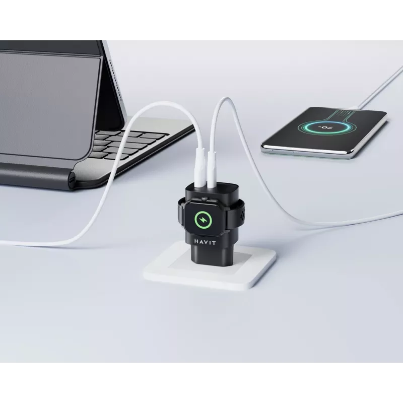 Havit UC132 EU GaN 22W dual-port oplader draadloos laden zwart