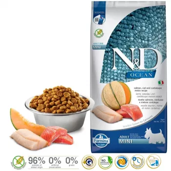 FARMINA N&D Ocean Dog Salmon, Cod, Cantaloupe, Melon Adult Mini - droogvoer voor honden - 7 kg