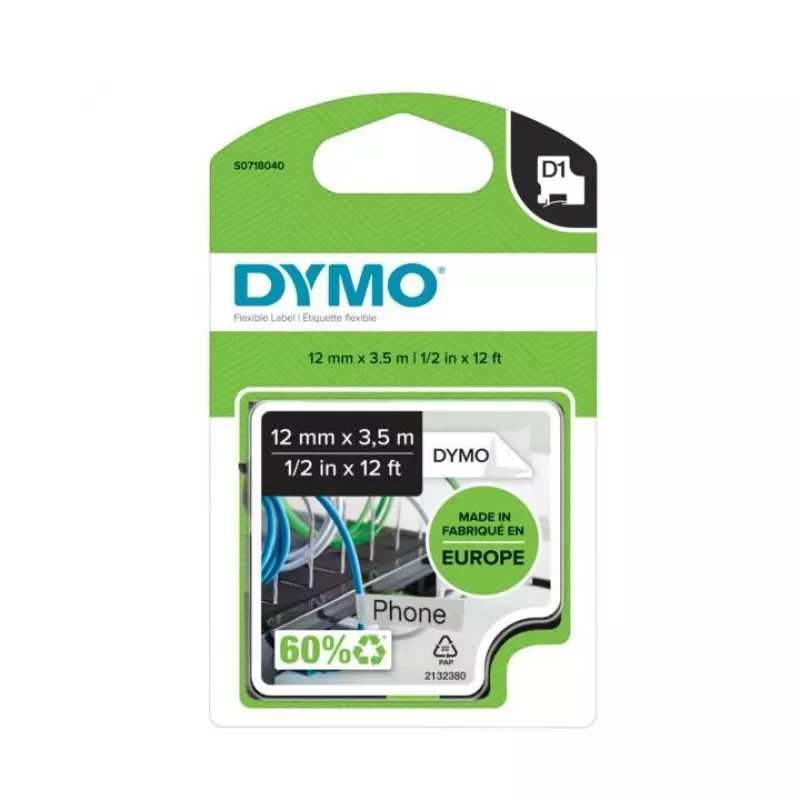 DYMO D1 nylon labeltape S0718050, 19 mm x 3,5 m, zwart op wit