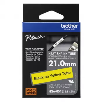 Brother HSe-651E krimpkous, 21 mm x 1,5 m, zwart op geel