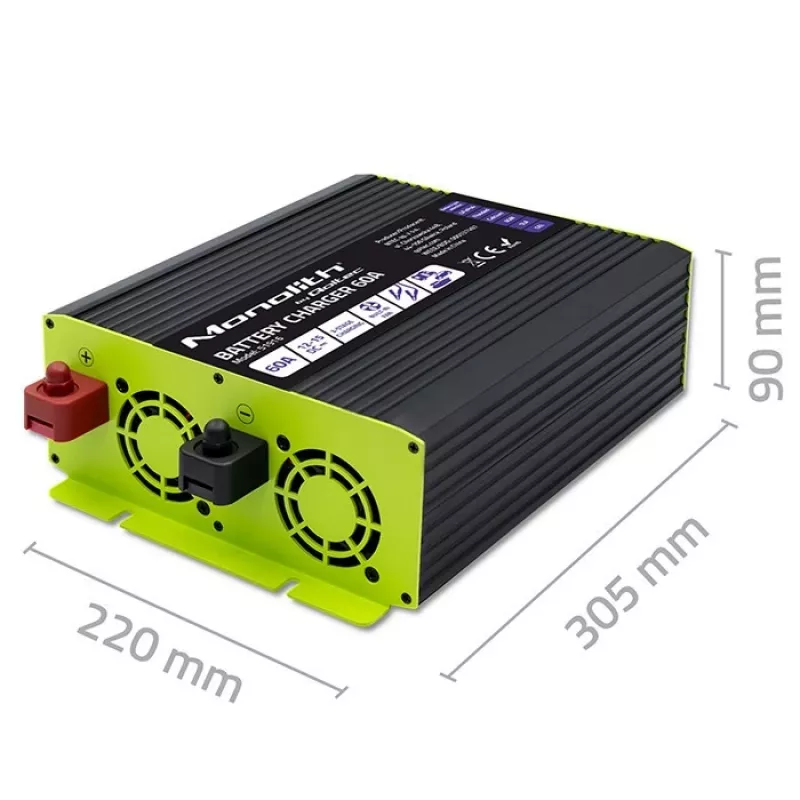 Acculader QOLTEC 51916 60A 12V voor LiFePO4-, AGM-, GEL-, SLA-accu's