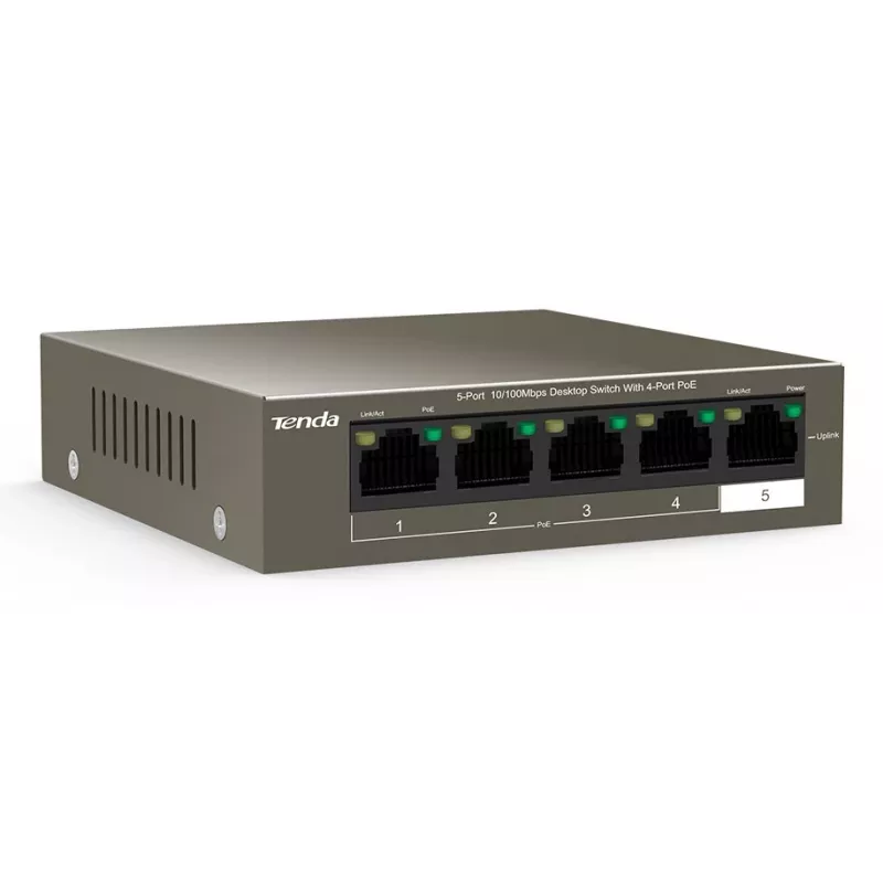 Tenda TEF1105-4-63W netwerkswitch unmanaged Fast Ethernet (10/100) Power over Ethernet (PoE) desktop/wandmontage grijs
