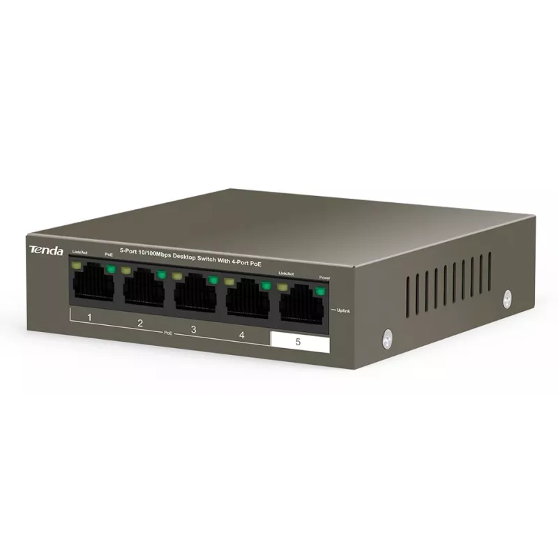 Tenda TEF1105-4-63W netwerkswitch unmanaged Fast Ethernet (10/100) Power over Ethernet (PoE) desktop/wandmontage grijs