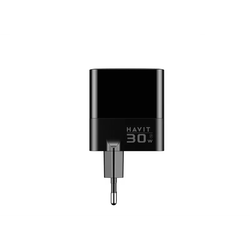 Oplader HAVIT UCLE001 EU GaN driepoorts 30 W zwart — compacte USB-oplader met 3 aansluitingen