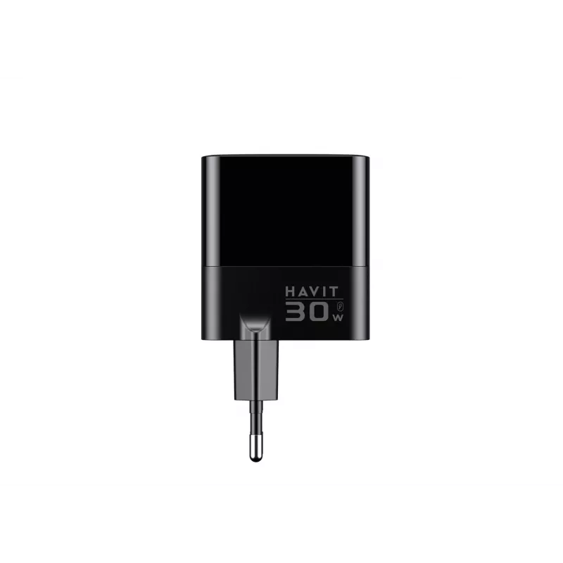 Oplader HAVIT UCLE001 EU GaN driepoorts 30 W zwart — compacte USB-oplader met 3 aansluitingen