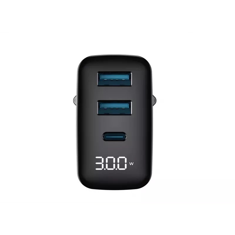 Oplader HAVIT UCLE001 EU GaN driepoorts 30 W zwart — compacte USB-oplader met 3 aansluitingen