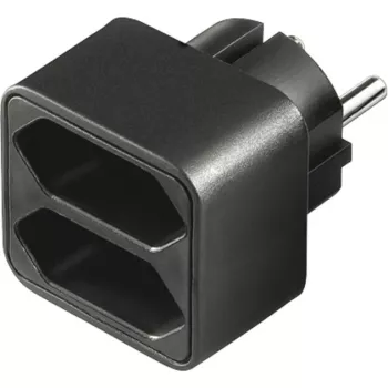 Netadapter 1x randaardestekker > 2x Euro, stopcontactadapter zwart, ruimtebesparende verdeelstekker
