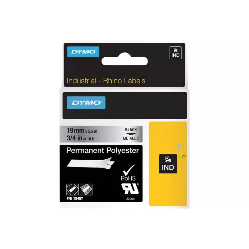 DYMO 19 mm RHINO Permanent Polyester - zwart op grijs - polyester - D1 - België - doos (S0718200)
