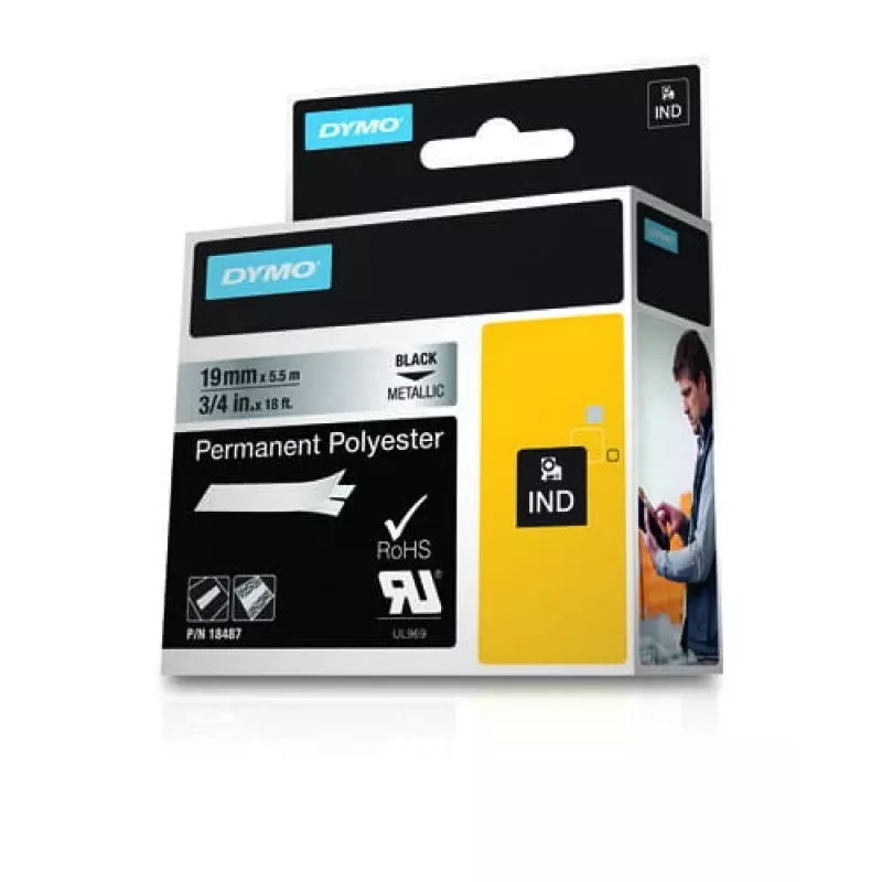 DYMO 19 mm RHINO Permanent Polyester - zwart op grijs - polyester - D1 - België - doos (S0718200)