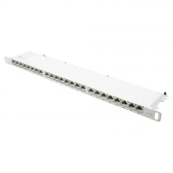 Patchpanel 48,30cm (19) Cat. 6A, 24-poorts, 0,5 HE, STP afgeschermd, gereedschapsloos openen, zuiver wit (RAL9010), Go (GC-N0143)