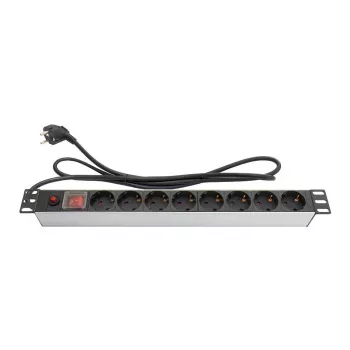 Power Strip 48,30cm (19), 1HE, randaarde stekker naar 8x randaarde stopcontact, ÜSS, schakelaar, aluminiumprofiel, Good Connections® (GC-N0087)