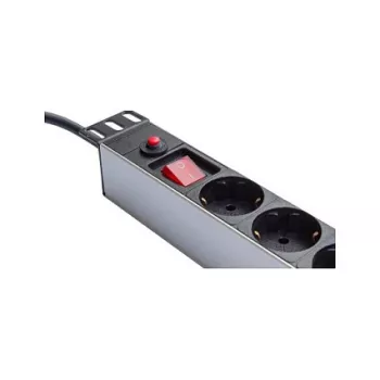 Power Strip 48,30cm (19), 1HE, randaarde stekker naar 8x randaarde stopcontact, ÜSS, schakelaar, aluminiumprofiel, Good Connections® (GC-N0087)