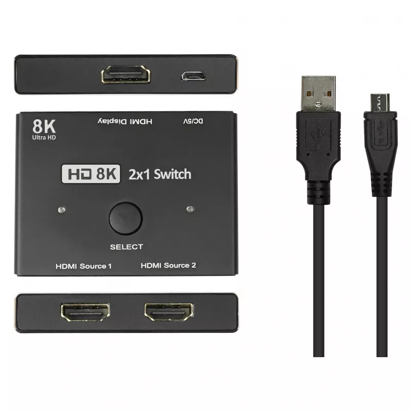 Alcasa HDMI-switcher - HDMI - zwart - metaal - 7680 x 4320 - data - goud (GC-M0261)