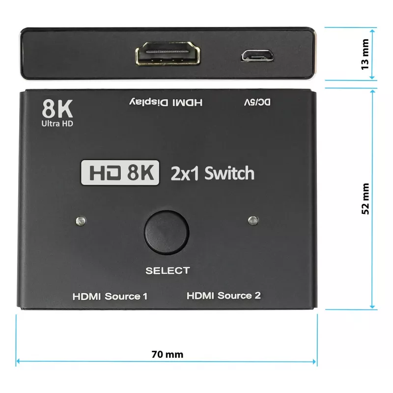 Alcasa HDMI-switcher - HDMI - zwart - metaal - 7680 x 4320 - data - goud (GC-M0261)