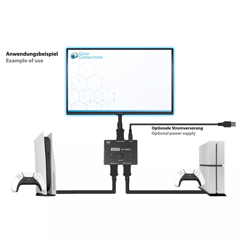Alcasa HDMI-switcher - HDMI - zwart - metaal - 7680 x 4320 - data - goud (GC-M0261)