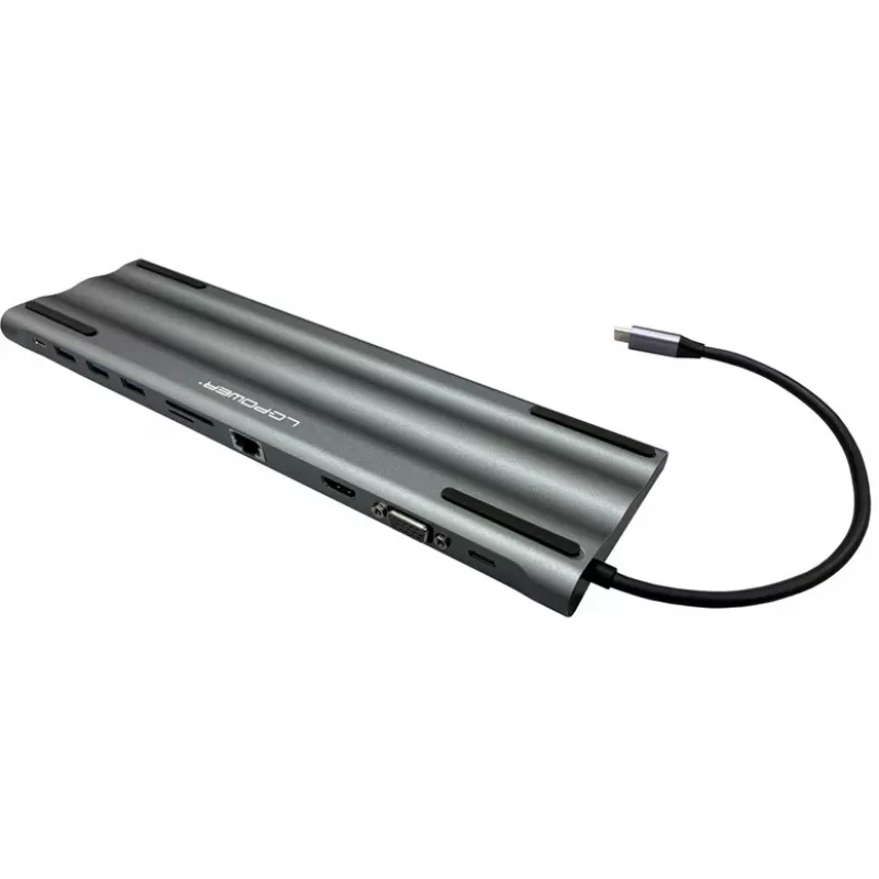 LC-Power LC-HUB-C-MULTI-8 USB-C naar 3xUSB-A/2xUSB-C/HDMI/VGA/MicroSD/SD/RJ45/audio