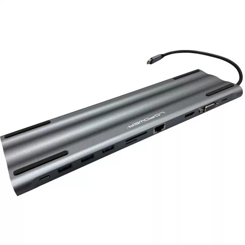 LC-Power LC-HUB-C-MULTI-8 USB-C naar 3xUSB-A/2xUSB-C/HDMI/VGA/MicroSD/SD/RJ45/audio