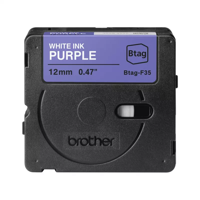 Etiketteerband Brother BTAG-F35 wit op paars 1,2 cm 4 m