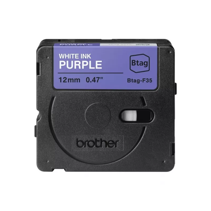 Etiketteerband Brother BTAG-F35 wit op paars 1,2 cm 4 m