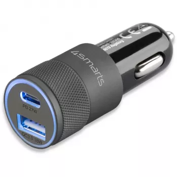 4smarts Rapid+ - Auto-oplader - 27 Watt - 3 A - QC 3.0, PD - 2 uitgangen (USB, 24-pins USB-C)
