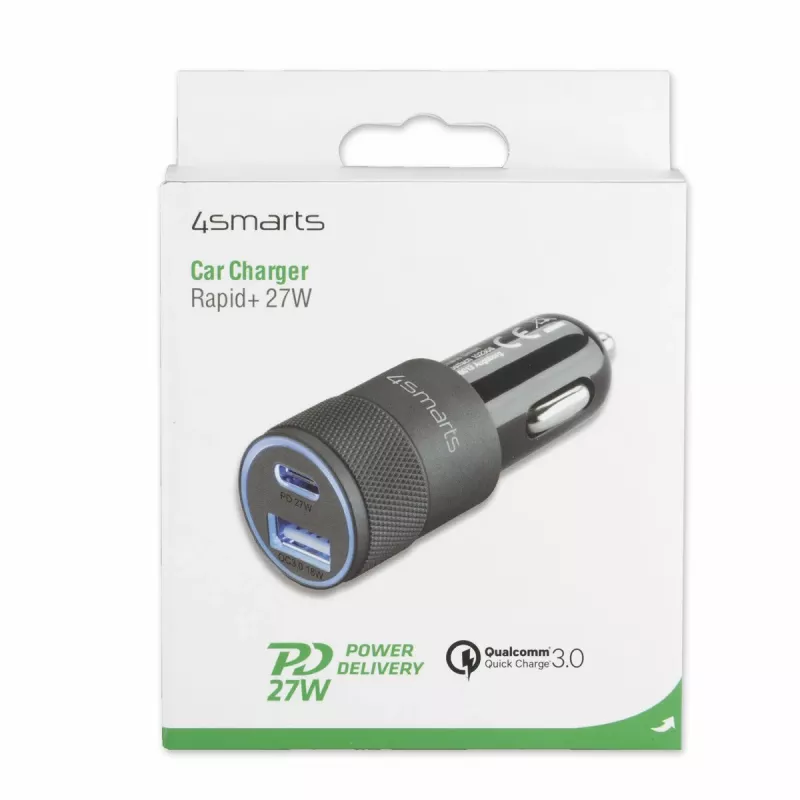4smarts Rapid+ - Auto-oplader - 27 Watt - 3 A - QC 3.0, PD - 2 uitgangen (USB, 24-pins USB-C)
