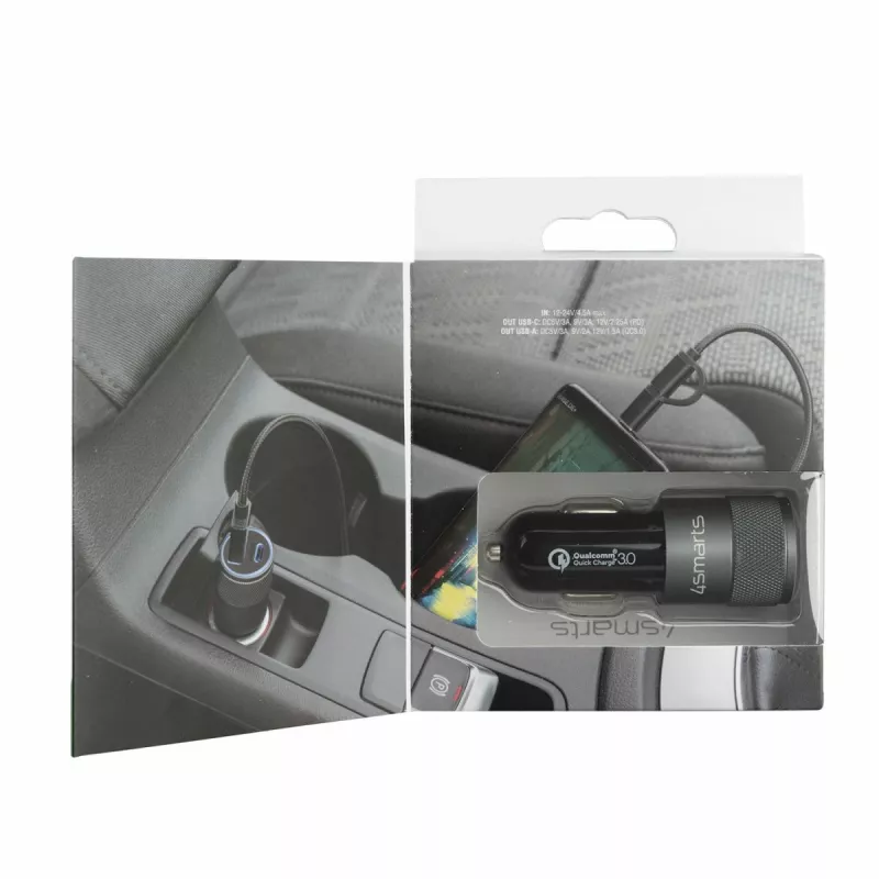 4smarts Rapid+ - Auto-oplader - 27 Watt - 3 A - QC 3.0, PD - 2 uitgangen (USB, 24-pins USB-C)